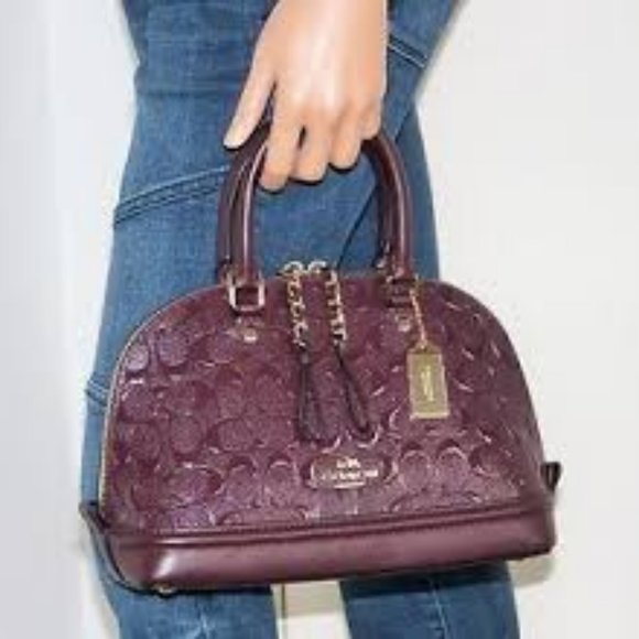 Coach Handbags - Coach Signature Debossed Patent Mini Sierra NWT Oxblood Satchel F55450